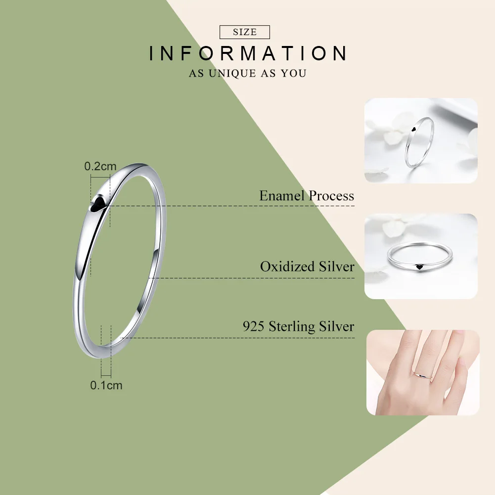 BAMOER 925 Sterling Silver Round Circle Pure Finger Ring Simple Heart Engrave Rings for Women Wedding Engagement Jewelry SCR468