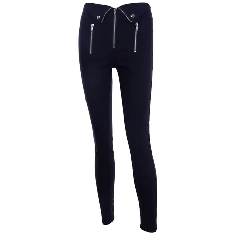 Готические повседневные брюки женские весенние Harajuku черные модные уличные тонкие простые базовые эластичные узкие брюки на молнии