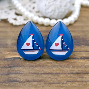 

Handmade Jewelry Making Supplies Beads Photo Teardrop Glass Cabochon Sailing Boat Sea 18x25mm For DIY Earring Necklace TD204 4