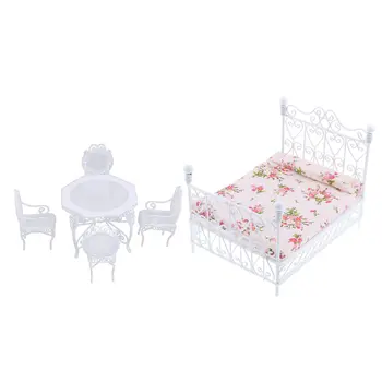 

5pcs 1:12 Scale Dollhouse Furniture Miniature Table Chair Bed Doll House Accessories Toys Birthday Gift for Children Kids Adult
