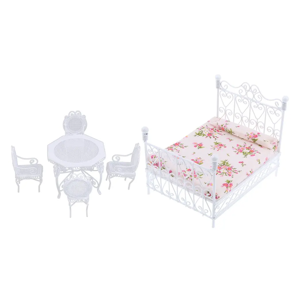 5pcs 1:12 Scale Dollhouse Furniture Miniature Table Chair Bed Doll House Accessories Toys Birthday Gift for Children Kids Adult 5pcs 1:12 Scale Dollhouse Furniture Miniature Table Chair Bed Doll House Accessories Toys Birthday Gift for Children Kids Adult