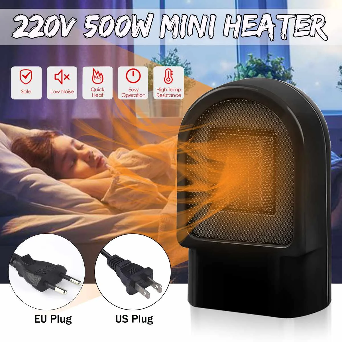 

220V 500W Portable Mini Electric Heater Fan Air Warmer Silent Desk Home Office Electric Heaters Electric Heaters Household