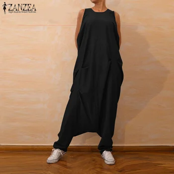 

ZANZEA 2020 Jumpsuits Women Oversized Overalls Sleeveless Baggy Harem Pants Drop Crotch Playsuits Combinaison Femme Trousers 5XL