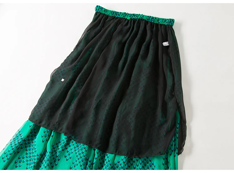 Женская юбка из натурального шелка, юбка с принтом для женщин, многослойная юбка трапециевидной формы, длинные юбки с эластичной резинкой на талии, новая весенняя зеленая
