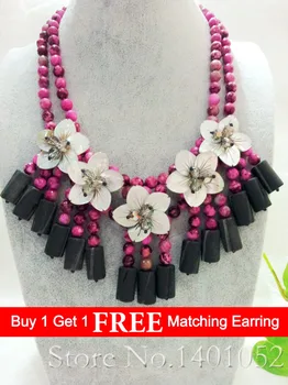 

Lii Ji Dye Jade Frosted Agate Shell Flowers with Jade Toggle Clasp Necklace