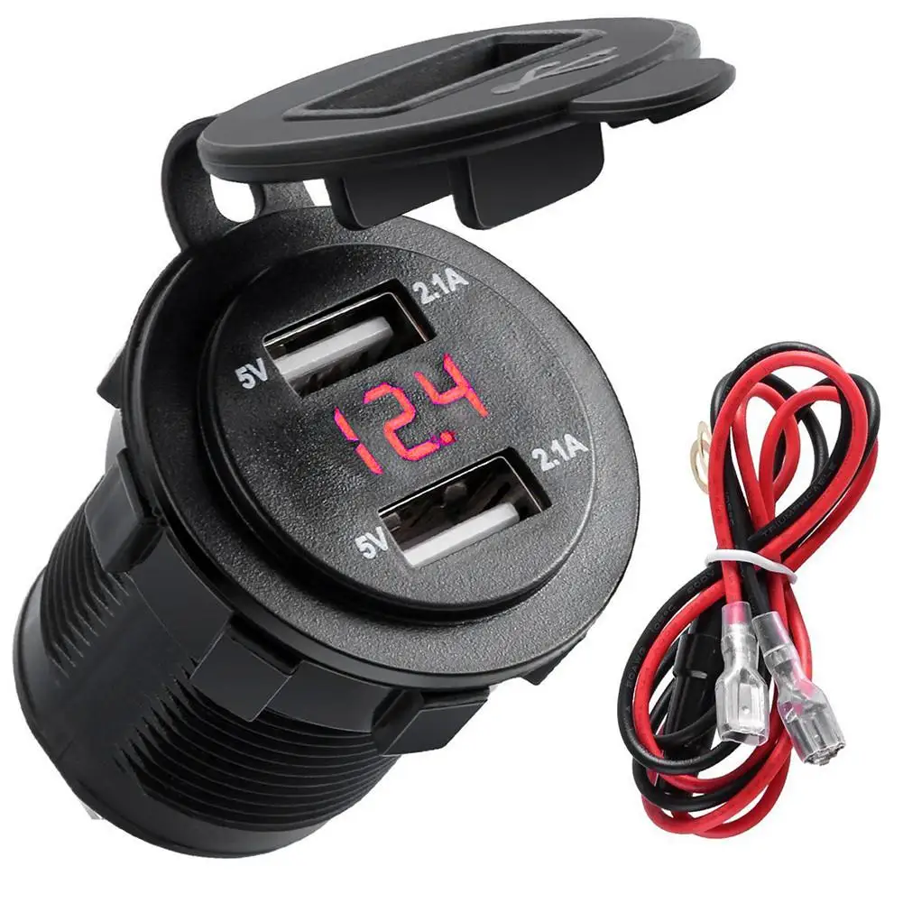 

Car Motorcycle 12V Mobile Phone Charger Dual USB Socket Adapter Power Without Leather Voltage Waterproof Adapter Accessories