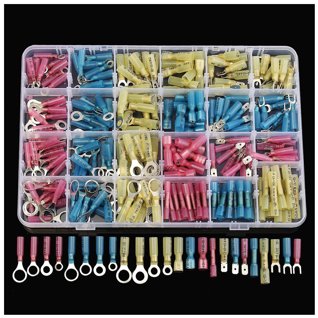

ELEG-240PCS Insulated Heat Shrink Electrical Connectors Wire Crimp Spade Terminal Set