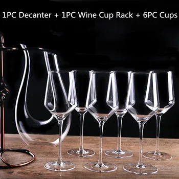 

6PCS 400ML Crystal Red Wine Cup+1PCS Holder Rack+1PCS Decanter Handmade 1500ML Decanter With Glass Goblet Champagne Glasses Set