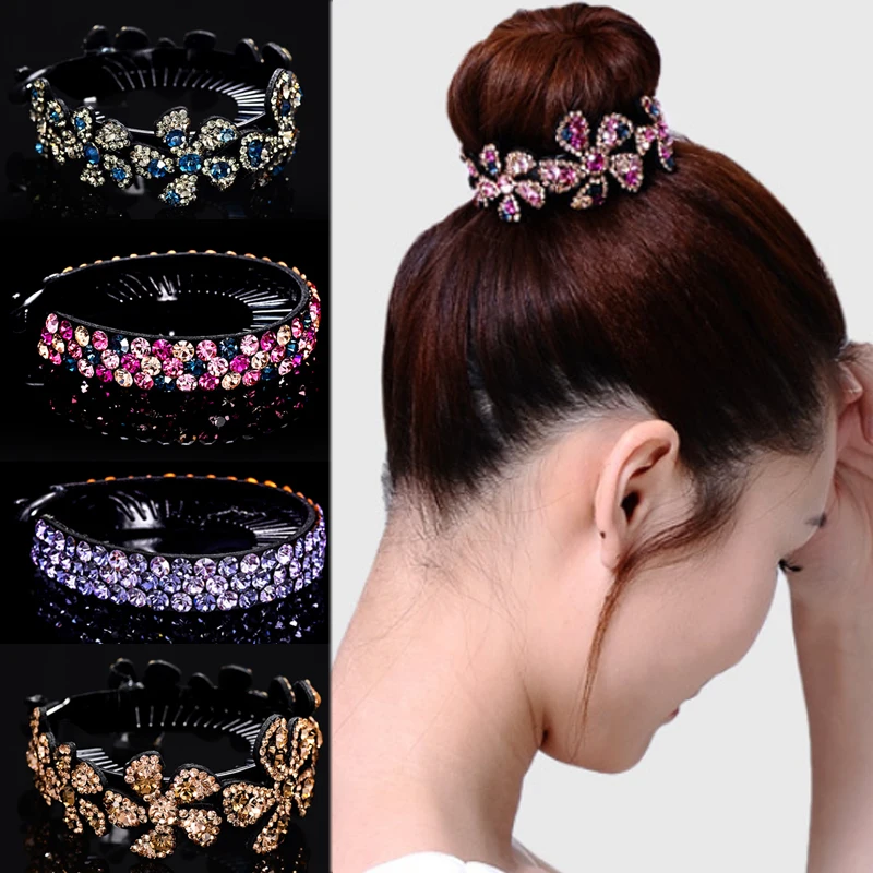 

Vintage Charming Girl Balls Hair Accessories Rhinestones Flower Hairpin Twisted Clip Ponytail Headwear Girl Boutique Gift