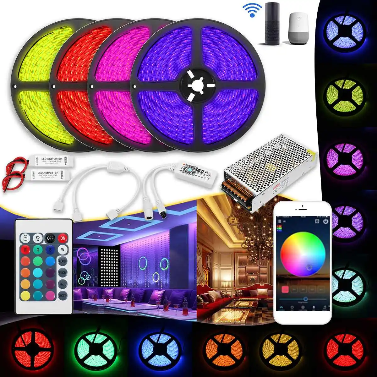 

20M Waterproof SMD5050 240W Smart WiFi APP Control LED Strip Light Kit Work With Alexa AC110-240V