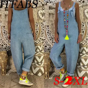 

Women Casual Loose Cotton Jumpsuit Dungarees Rompers 2018 Solid BIB Pant Playsuit Trousers Overalls