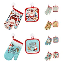 Коврик для выпечки Украшение для рождественской вечеринки анти-горячие рукавицы для выпечки термостойкие Санта Клаус 1 набор кухонных принадлежностей