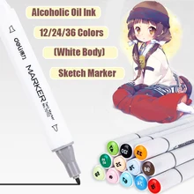 12/24/36 Цвета белый маркер для рисования манга дизайн эскизов маркер двойной головой на спиртовой основе кисть ручки для рисования товары для рукоделия