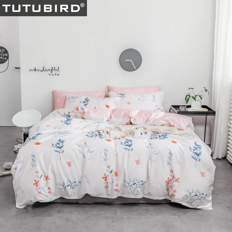 

White pink floral print bedding sheet set bedclothes girl princess bed linen soft 4pcs twin queen king duvet cover home textile