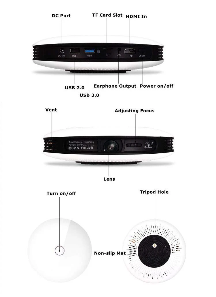 Портативный мини проектор 4K беспроводной Wi Fi Bluetooth DLP 3D видеопроектор с памятью 2