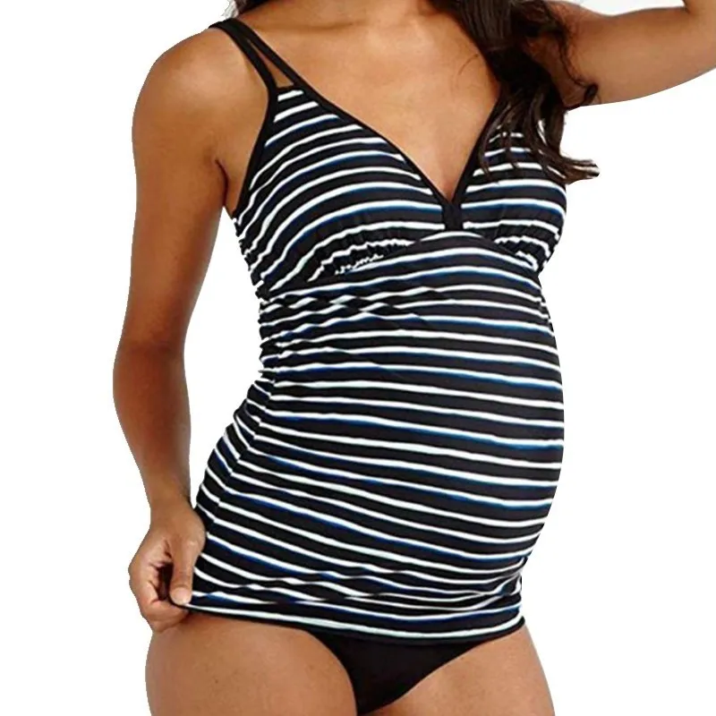 

Maternity Sport Swimsuit Mother Stripe Swimming Suits Female Premama Beach Cover Up Pregnant Woman Tankinis Set Bathing Clothes