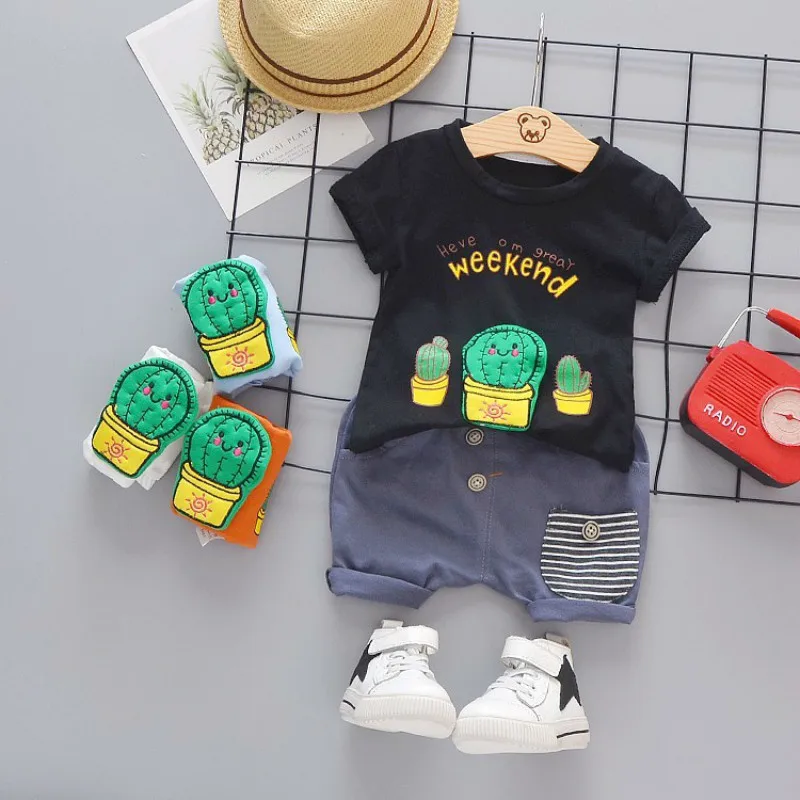 

Summer fashion Toddler garment Infant Clothing Baby Girls Boys Clothes Suits Cactus T Shirt Shorts 2pce/set Kid Children Costume