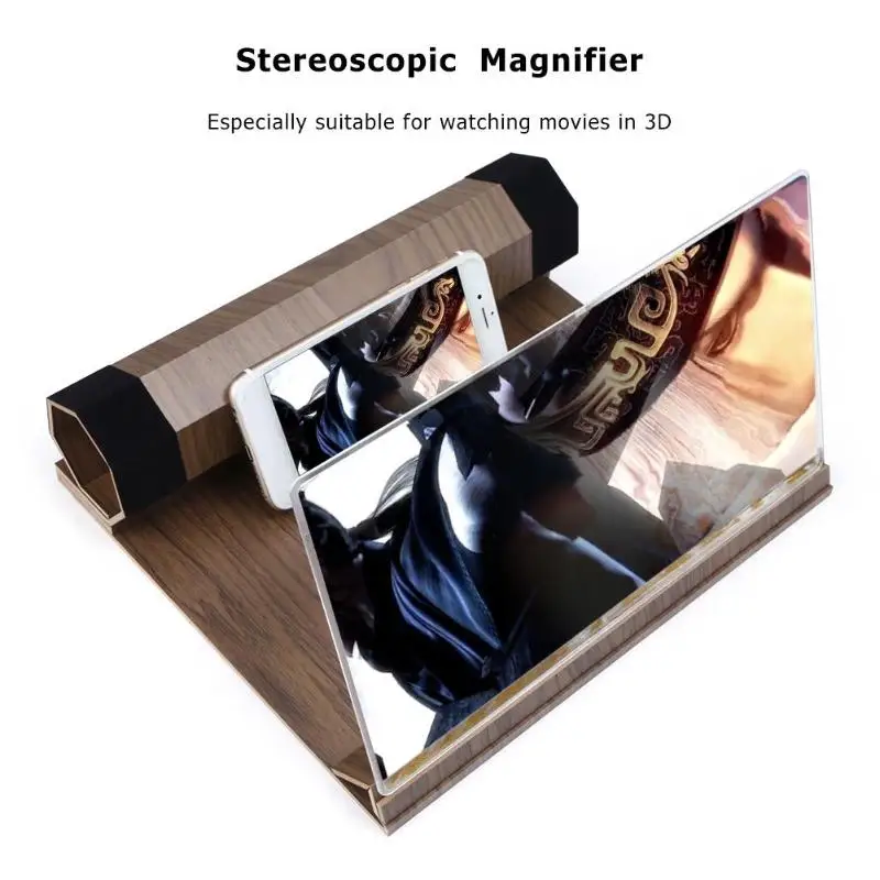 

12 Inch Mobile Phone Video Screen Magnifier Stereoscopic Amplifying Glass Desktop Radiation-proof HD Wood Bracket Amplifier Hold