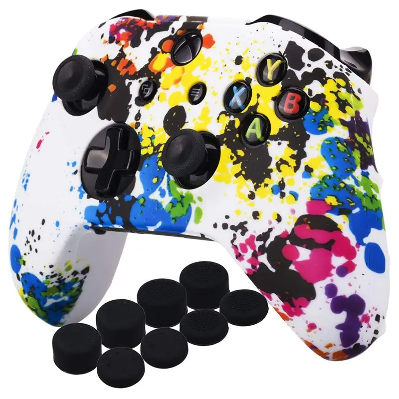 

Printing Silicone Cover Skin Case for Xbox One S/X Controller x 1(Graffiti) With PRO Thumb Grips x 8