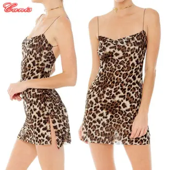 

Women's Ladies Sexy Sleeveless Backless Leopard Print Slip Dress Holiday Beach Bodycon Mini Dresses