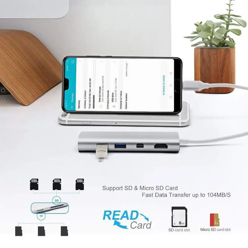 

Hot 8 in 1 Multi Ports USB3.0 Type-C HUB To 4K Video HDMI Adapter for Macbook SD/TF Card USB3.0 HUB for Laptop Tablet Computer