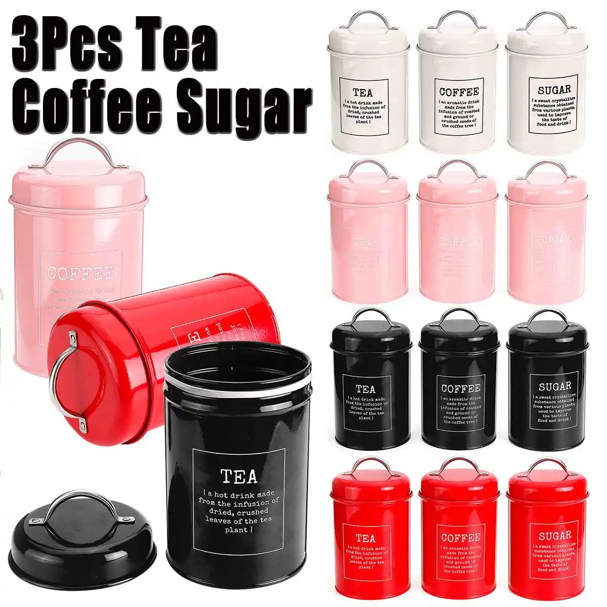 

3Pcs/Set Storage Tank Cover Steel Kitchen Utensils Multifunction Sugar Tea Coffee Box Case Household Food Canister Snack Tank