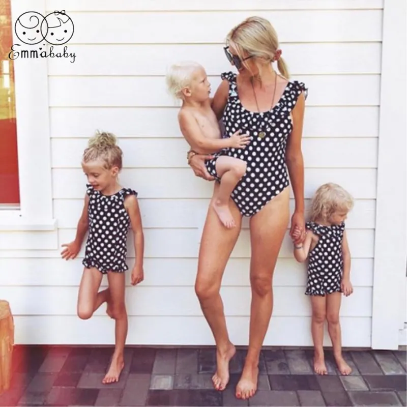 

2019 Emmababy New Cute Family Matching Women Kids Girls Swimsuit Mother Daughter Bet Swimwear Outfit