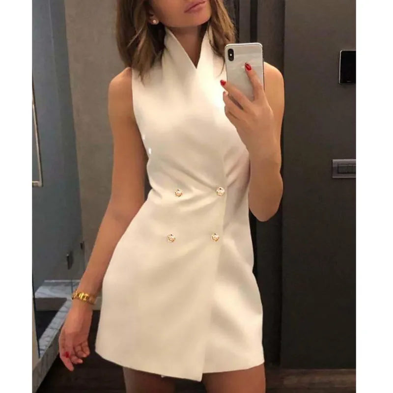

Women OL Bodycon Mini Dress Sleeveless Buttoned arrival Summer Party Dress