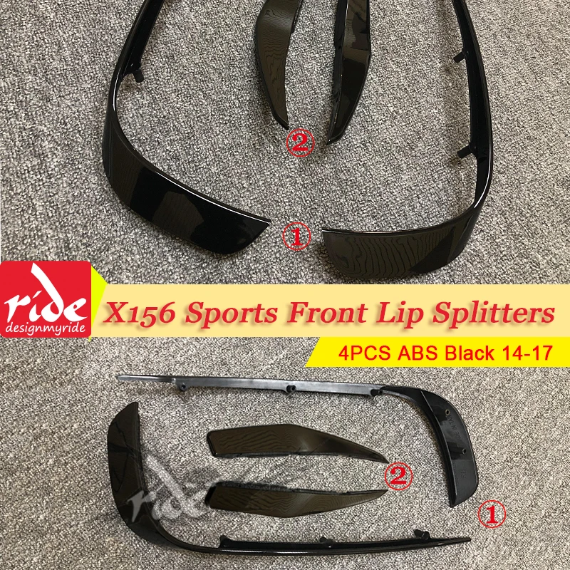 

For Benz X156 Car Front Lip Splitters Air Flow Vent 4pcs ABS GLA-X156 GLA180 Sports Front Lip Splitters Wing Spoiler Black 14-17