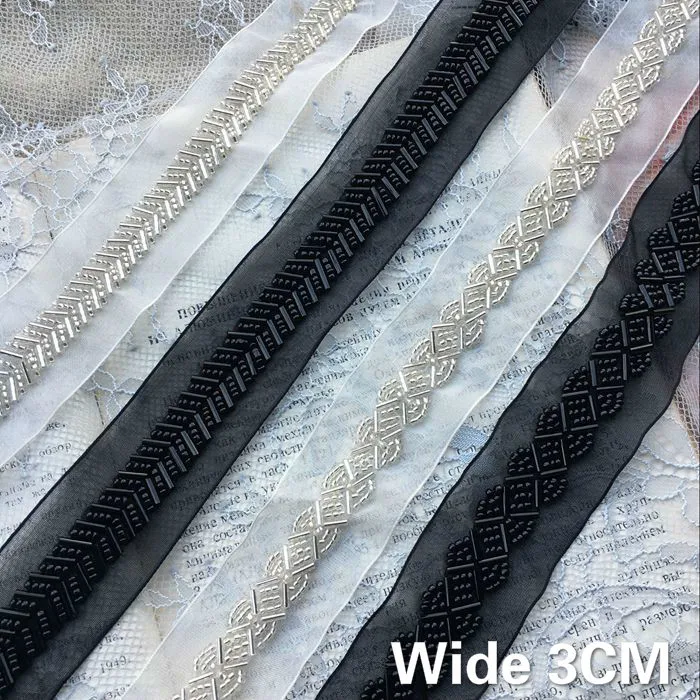 

3CM Wide 3D Handmade Beaded Lace Fabric Collar Neckline Applique Trim Decorated DIY Crafts Wedding Dress Curtain Sofa Home Decor