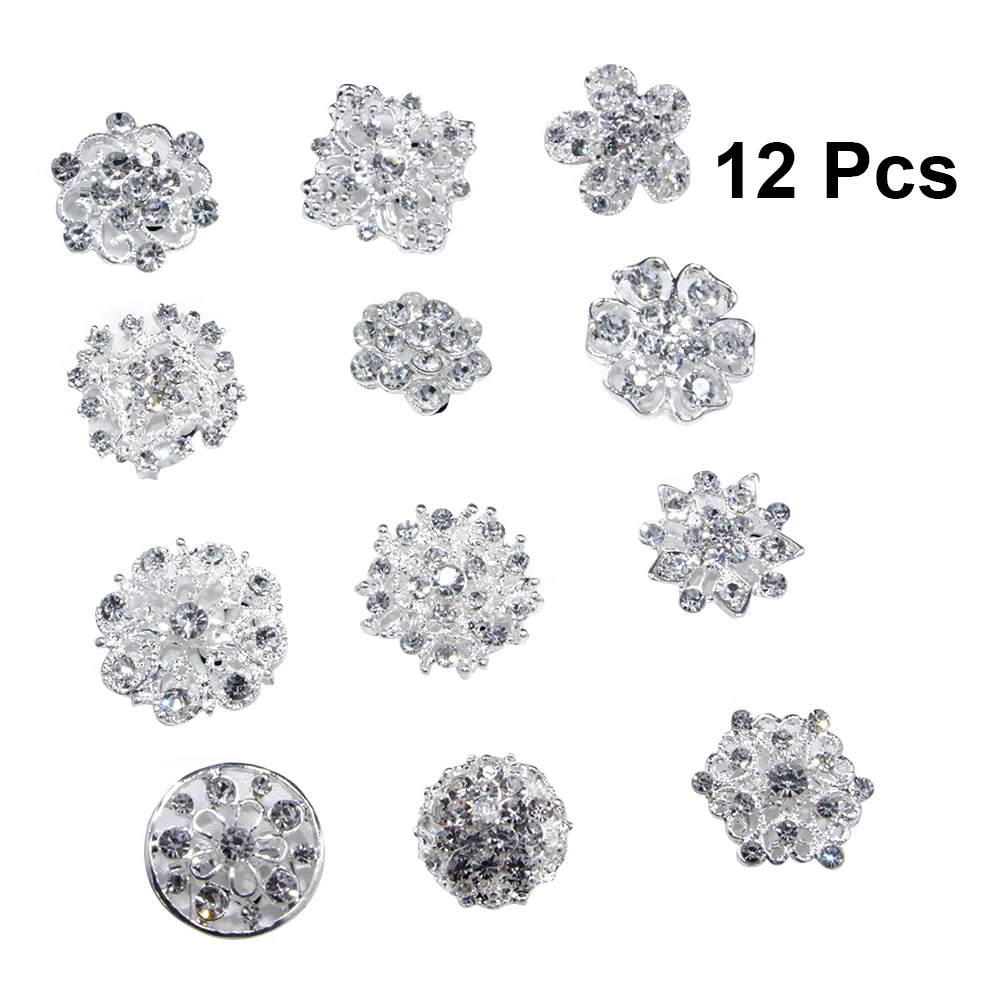 

Pack of 12 Fashion Silver Plated Rhinestone Crystal Floriated Brooches Collar Pin Scarves Bouquets Corsage Buckle Decor