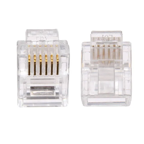 

50pcs RJ12 Tel ADSL Modular Plug 6Pin Solid Connector Gold Plated Cable Head Network Terminals Connector