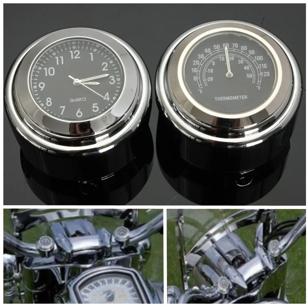 

Newly 45mm Handlebar Clock Thermometer Dial Motorcycle Watch For Haley Chrome 1x