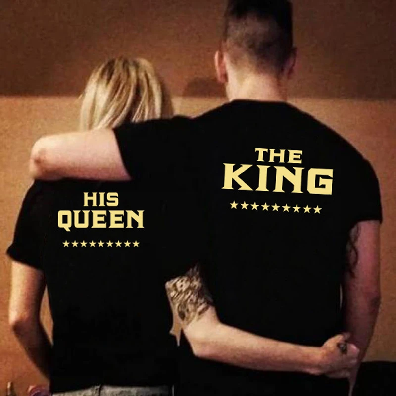 YELITE Brand couple cool t shirt for husband and wife lovers king queen clothes funny top teens Summer casual men 2019 clothing