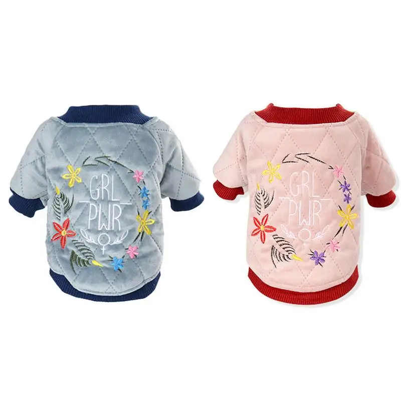 

Winter Pet Dog Coat Jacket Warm Suede Embroidered Dog Puppy Cat Two-Legged Clothes Pet Overalls Outfits For Chihuahua Small Dogs