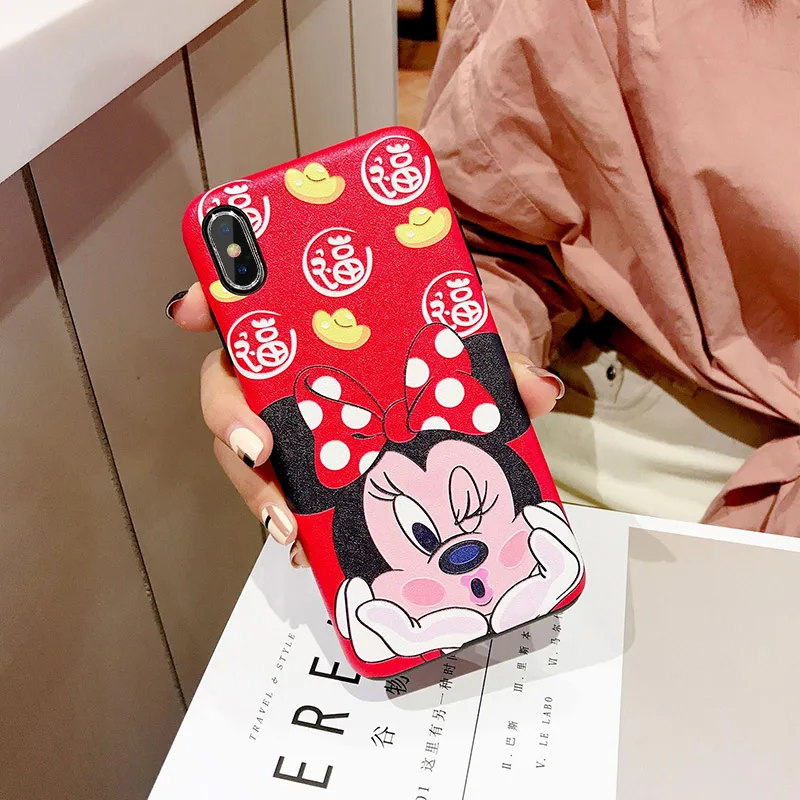 

Relief Mickey Minnie Mouse Phone Case For iPhone 7 Plus 8 Plus for iPhone X Cartoon Soft TPU Cover for iPhone XS MAX 6S 6 Capa