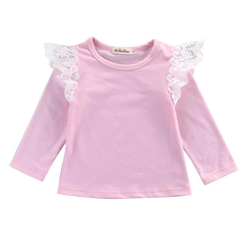 

Newborn Baby Girls Cute Spring Autumn Long Sleeve Shirt Toddler Kids Flying Flare Lace Crochet Solid Color Clothes Tops Outfit