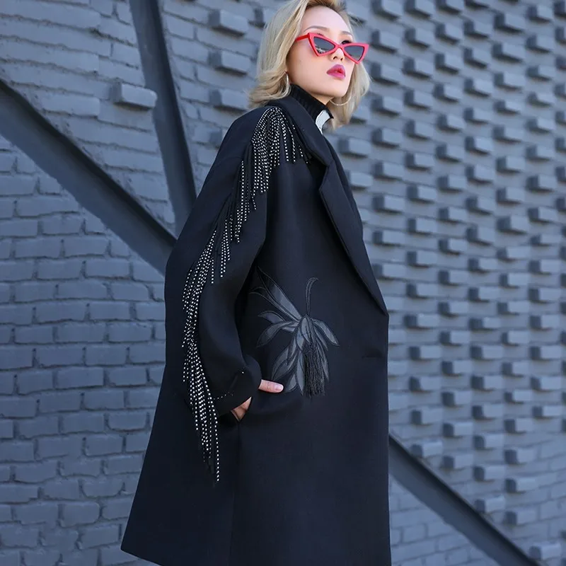 Longues Nouveau Glands Noir Revers eam Black Parkas Broderie Manteau Femmes Jo018 Mode Laine Coton Hiver Printemps Manches 2019 rembourré De RqWzw5Y