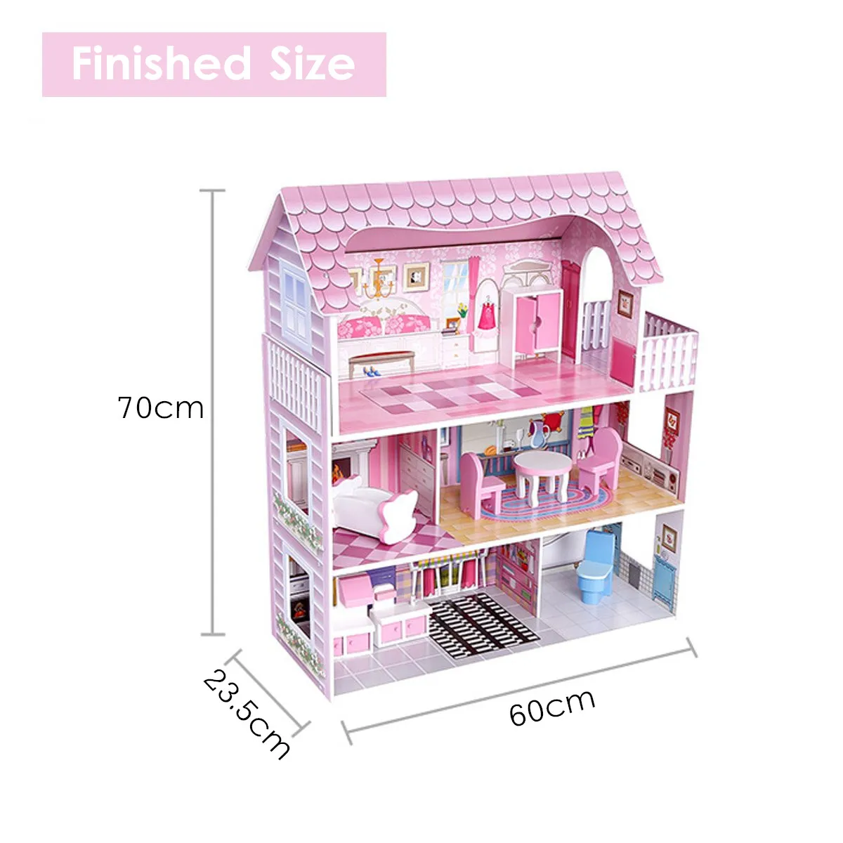 DIY Doll House Furniture DIY Miniature Model Kits Set 3D Wooden Dollhouse Girls Birthday Gifts Toys 3 Level Large Toy