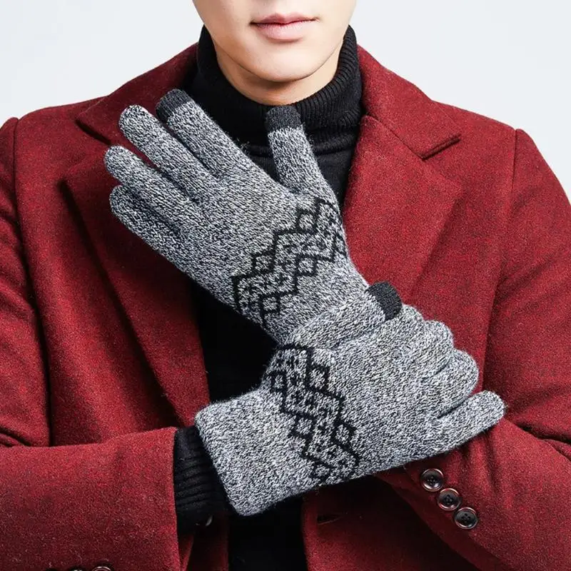 

Windproof Glove Winter Thicken Warm Men Knitted Full Finger Gloves Mobile Phone Touch Screen Driving Sport Gloves