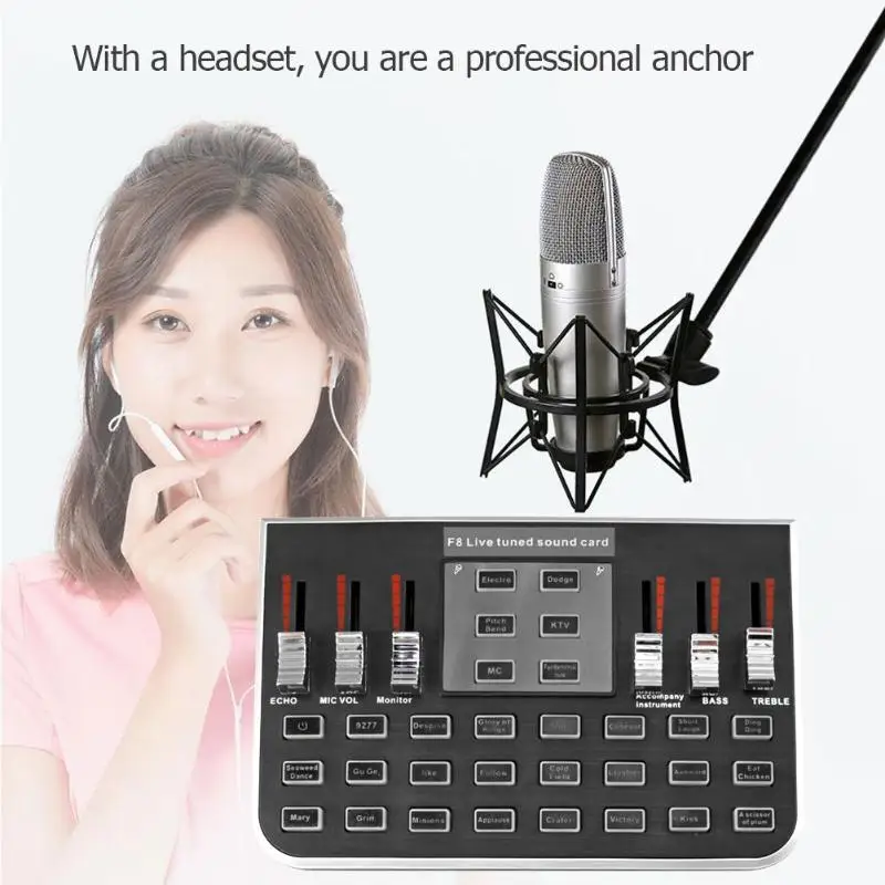 

F8 4 Modes Studio Audio Mixer Microphone Webcast Entertainment Streamer Live Sound Card for Computer PC Microphone Accessories