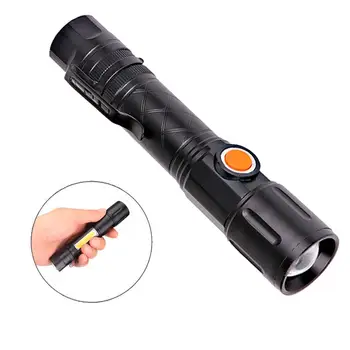 

5 Light Modes Zoomable Torch Light Magnet Built-in Battery 1000LM Flashlight T6 USB Interface Charging COB LED Aluminum Alloy