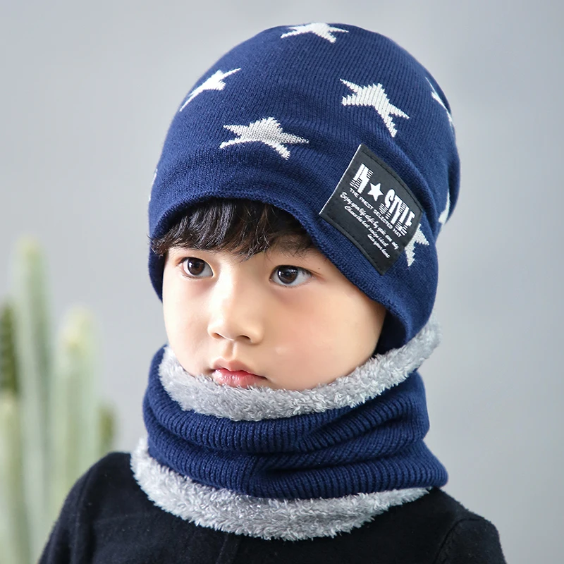 Hot parent child 2pcs super warm Winter balaclava wool Beanies Knitted Hat and scarf for 3-12 years old girl boy hats