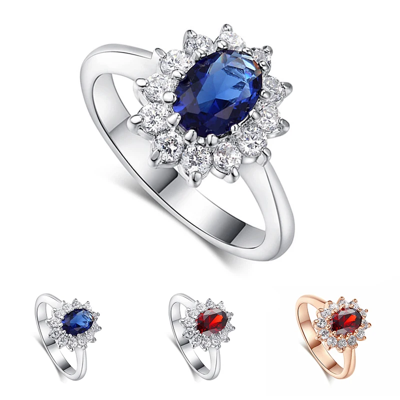 

2019 Hot New 1PC Female Ring Golden/Silver Blue/Red Crystal Allergy Free 3 Colors Gifts Beautiful High Quality Wedding jewelry