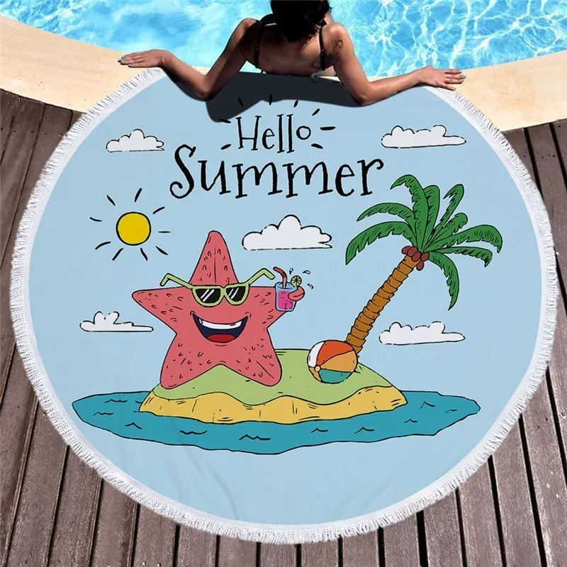 Летнее 150 см круглое пляжное полотенце с кисточками 450 г мягкое впитывающее из
