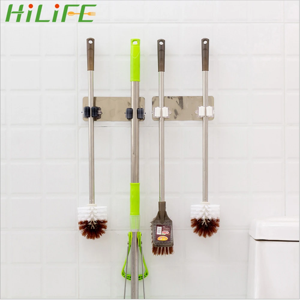 

Brush Broom Hanger Storage Rack Wall Mounted Mop Bar Organizer Holder Dual Rack Self Adhesive Wall Hooks for Home Kitchen Tool
