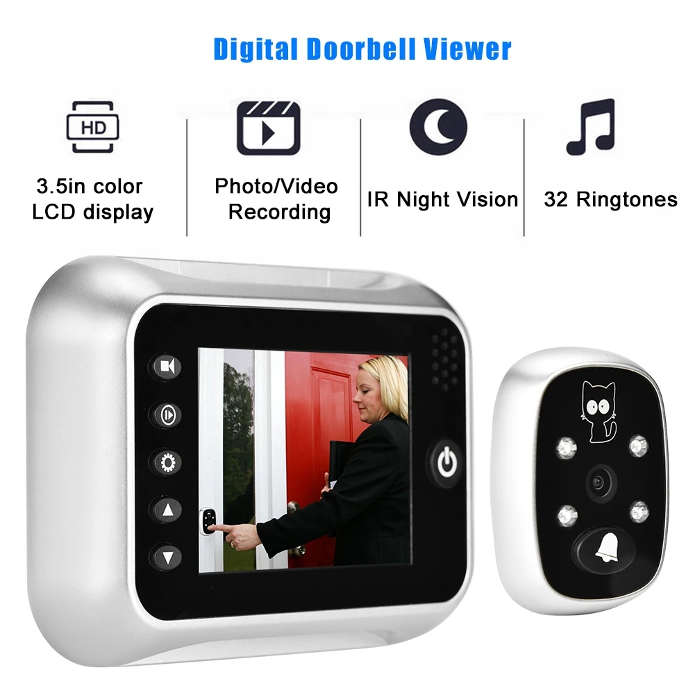 

3.5in LCD Digital Doorbell Viewer Door Peephole Camera IR Night Vision Autoshot and Manual Video Recording Function