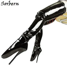 Sorbern 18CM/7'' High Heels Women Boots Crotch Thigh High Boot Pointed Toe Zipper Plus Size 36-46 Gay Dance Boots Lace Up Shoes