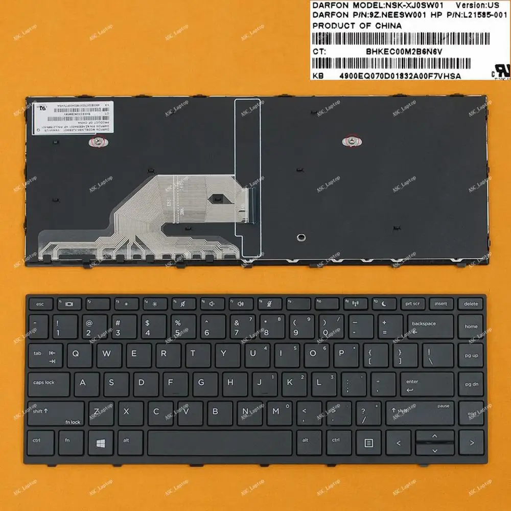 Nuova Tastiera Qwerty Americana Per Laptop Hp Probook 430 G5 440 G5 445 G5, Cornice Nera Nera, Senza Retroilluminazione