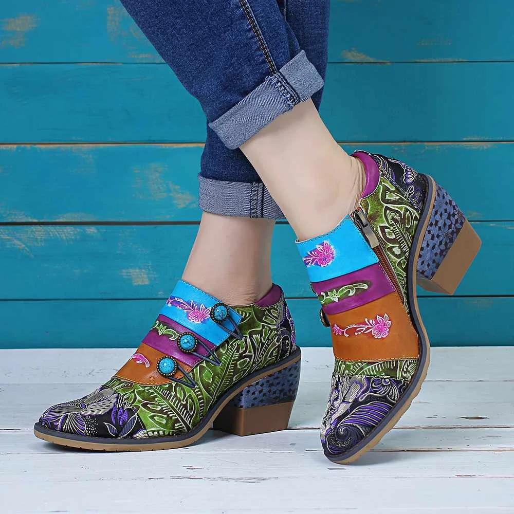 SOCOFY/туфли-лодочки в стиле ретро из натуральной кожи с пряжкой и цветком; элегантные женские туфли в богемном стиле на молнии